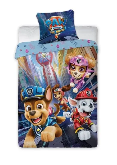 Paw Patrol, The Movie, set lenjerie de pat single, albastru, 140-200 cm