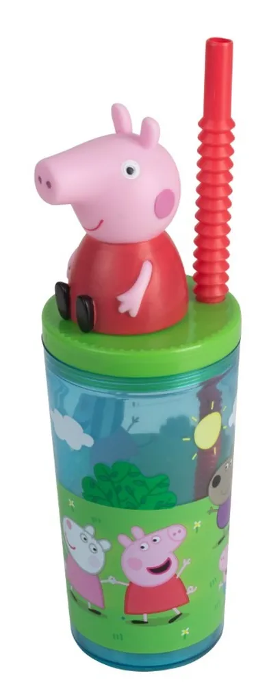 Peppa Pig, sticla de apa cu pai si figurina 3D, 360 ml