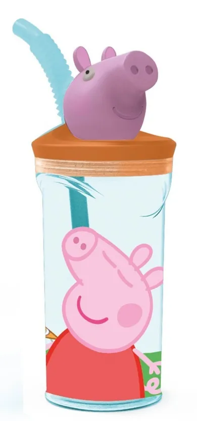 Peppa Pig, sticla de baut cu pai si figurina 3D