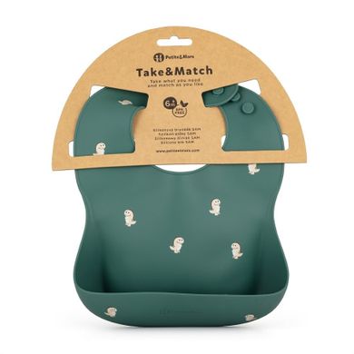 Petite&Mars, Take&Match, Dinozauri, baveta din silicon, Green Misty, 6m+