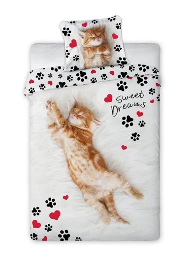 Pisica, set lenjerie de pat single, 140-200 cm