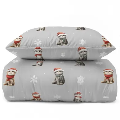 Pisici de Craciun, set lenjerie de pat single, 160-200 cm