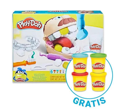 Play-Doh, Drill'N Fill Dentist, 8 cutii, set creativ + 4 cutii de plastilina GRATUIT, set promotional