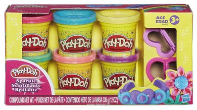 Play-Doh Sparkle, Culori stralucitoare, 6 cutie si 2 accesorii, set creativ