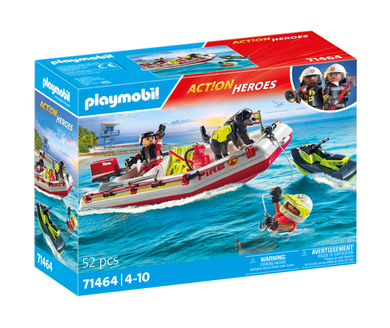 Playmobil, Action Heroes, Barca de pompieri cu jet ski, 71464