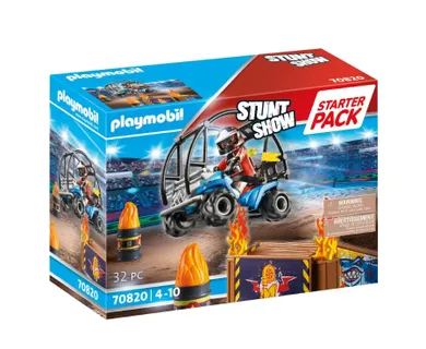 Playmobil, Stunt show, Starter Pack: Cascador cu quad si rampa in flacari, 70820