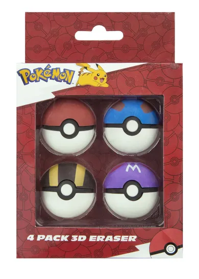 Pokemon, guma de sters 3D, pokeball, 4 buc.