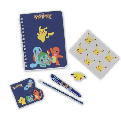 Pokemon, set de rechizite scolare: creion, radiera, stilou cu sase culori, penita, autocolante, 6 buc.