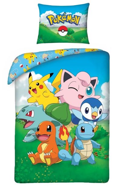 Pokemon, set lenjerie de pat single din bumbac, 140-200 cm