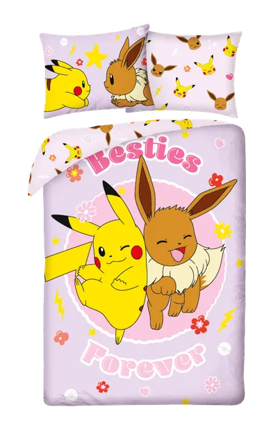 Pokemon, set lenjerie de pat single, din microfibra, 140-200 cm