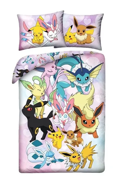 Pokemon, set lenjerie de pat single, microfibra, 140-200 cm
