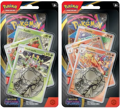 Pokemon TCG: Mega Evolution, Phantasmal Flames, Blaziken/Hydrapple, Premium Checklane Blister, joc de carti, add-on