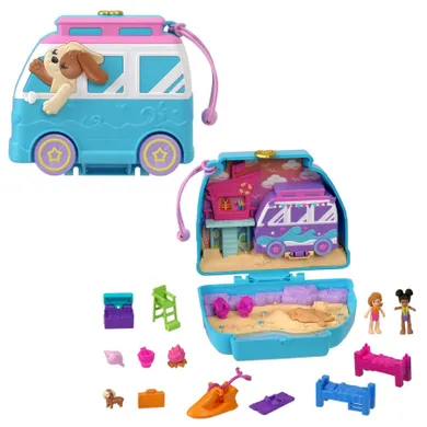 Polly Pocket, Seaside Puppy Ride Compact, set de joaca cu figurina si accesorii