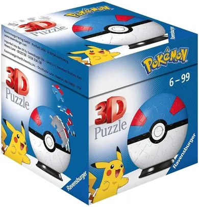 Ravensburger, Pokemon, Pokeball, puzzle 3D, albastru, 54 piese