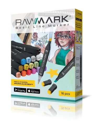 Rawmark, Basic Line, set 16 markere duble, cu cerneala pe baza de alcool, multicolore