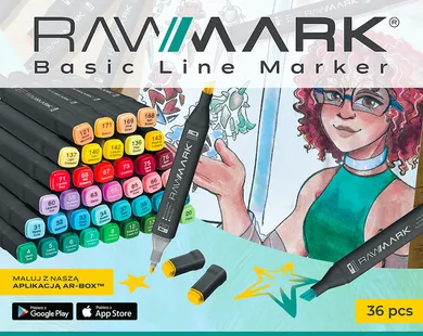 Rawmark, Basic Line, set 36 markere duble + 5 carte de colorat, cu cerneala pe baza de alcool, multicolore