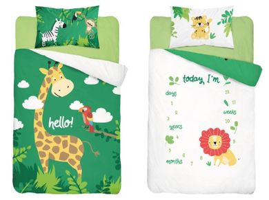 Safari, set lenjerie de pat single, verde, 120-90 cm