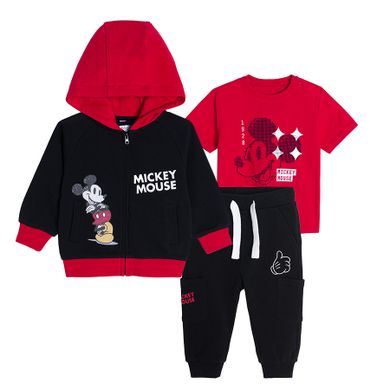 Set pentru baieti, Hanorac cu gluga, Tricou, Pantaloni trening, negru-rosu, imprimeu Mickey Mouse