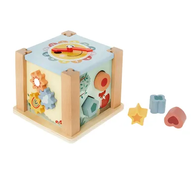 Smiki, cub educativ pentru potrivirea formelor, jucarie din lemn