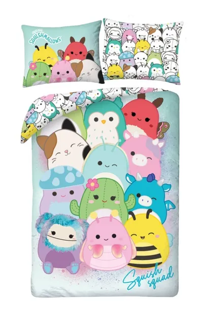 Squishmallow, set lenjerie de pat single, 140-200 cm