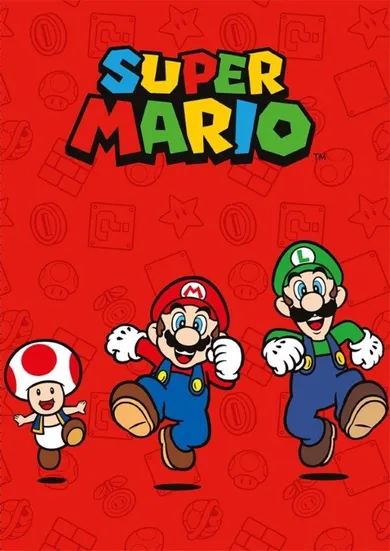 Super Mario, patura din fleece, rosu, 100-140 cm