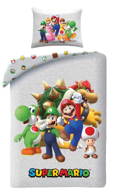 Super Mario, set lenjerie de pat single, 140-200 cm