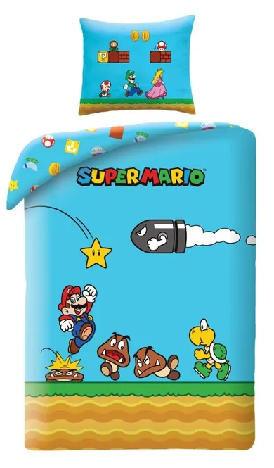 Super Mario, set lenjerie de pat single, 140-200 cm