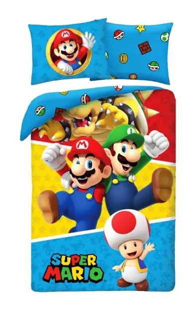 Super Mario, set lenjerie de pat single, 140-200 cm