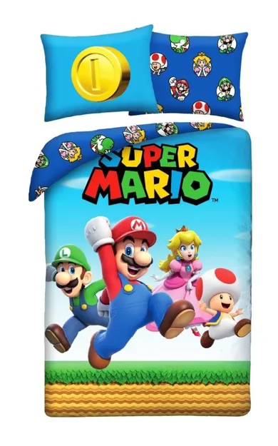Super Mario, set lenjerie de pat single, din microfibra, 140-200 cm