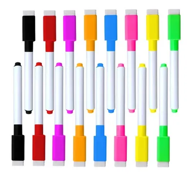 Tobby, set 16 markere, stergere uscata, 8 culori, pentru table albe