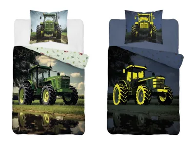 Tractor, Fluo, set lenjerie de pat single, 160-200cm