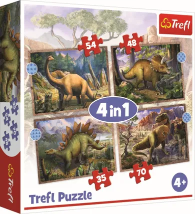 Trefl, Dinozauri interesanti, puzzle 4in1, 71 piese