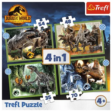 Trefl, Jurassic Park, Dinozaurii amenintatori, puzzle 4 in 1, 207 elemente