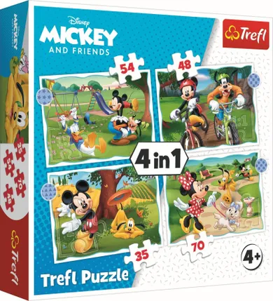 Trefl, Mickey Mouse, Ziua frumoasa a lui Mickey Mouse, puzzle 4in1, 71 piese