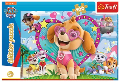 Trefl, Paw Patrol, Glitter, In lumina lui Skye, puzzle, 100 piese