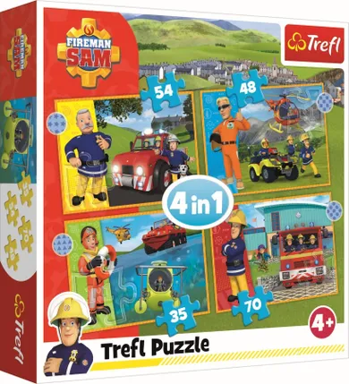 Trefl, Pompierul Sam, Pompierul Curajos Sam, puzzle 4in1, 71 piese