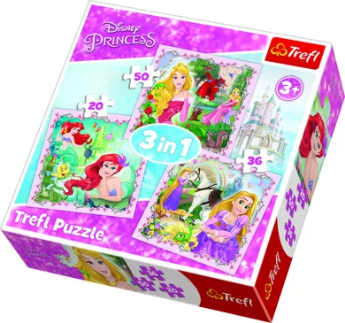 Trefl, Printese Disney, Rapunzel, Aurora si Ariel, puzzle 3in1, 106 piese