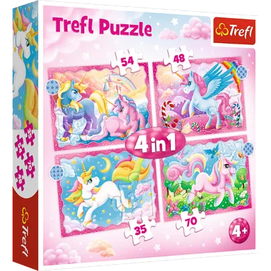 Trefl, Unicorni si magie, puzzle 4in1, 71 piese
