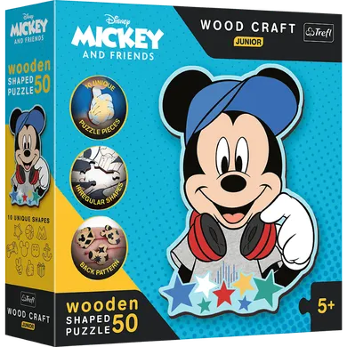 Trefl, Wood Craft Junior, Mickey Mouse, puzzle din lemn, 50 piese