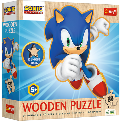 Trefl, Wood Craft Junior, Sonic the Hedgehog, puzzle din lemm, 50 piese