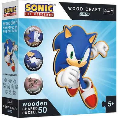Trefl, Wood Craft Junior, Sonic The Hedgehog, puzzle din lemn, 50 piese