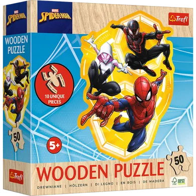 Trefl, Wood Craft Junior, Spider-Man, puzzle din lemm, 50 piese