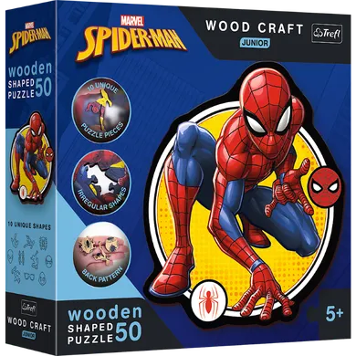 Trefl, Wood Craft Junior, Spider-man, puzzle din lemn, 50 piese