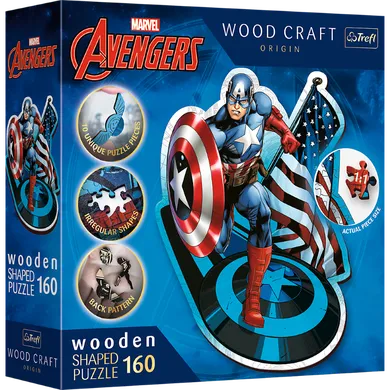 Trefl, Wood Craft, Marvel Avengers, Captain America, puzzle din lemn, 160 piese