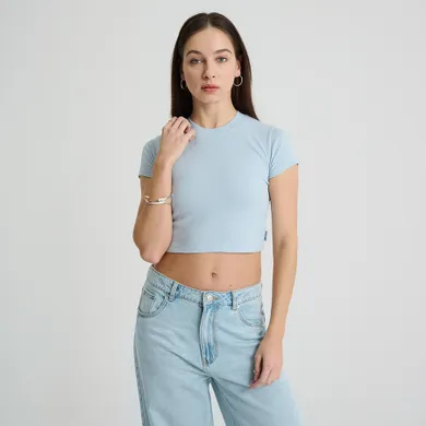 Tricou crop top reiat cu adaos de modal NOWEAR