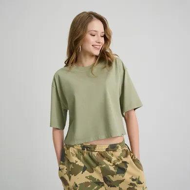 Tricou din bumbac cu croiala scurta boxy NOWEAR