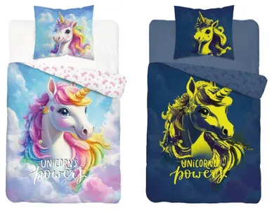 Unicorn, Fluo, set lenjerie de pat single, 140-200 cm