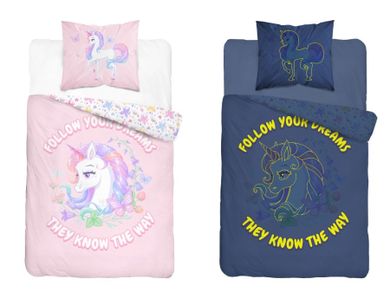 Unicorn Fluo, set lenjerie de pat single, 160-200 cm
