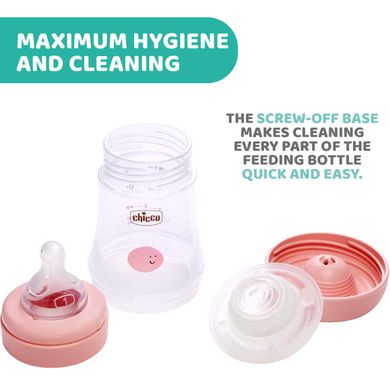 Chicco, Perfect5, biberon anti-colic, tetina din silicon, debit lent, roz, 0 luni+, 150 ml