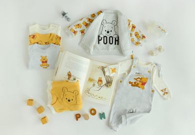 Cool Club, Set pentru baieti, Body cu maneca lunga, Salopeta, mix, imprimeu Winnie the Pooh